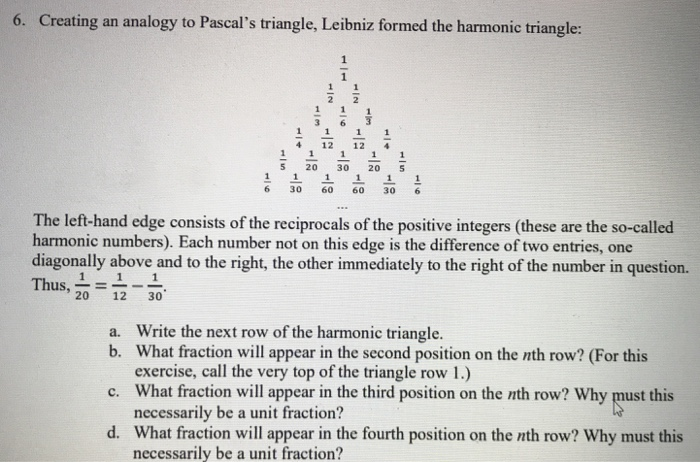 Solved 6. Creating an analogy to Pascal's triangle, Leibniz | Chegg.com