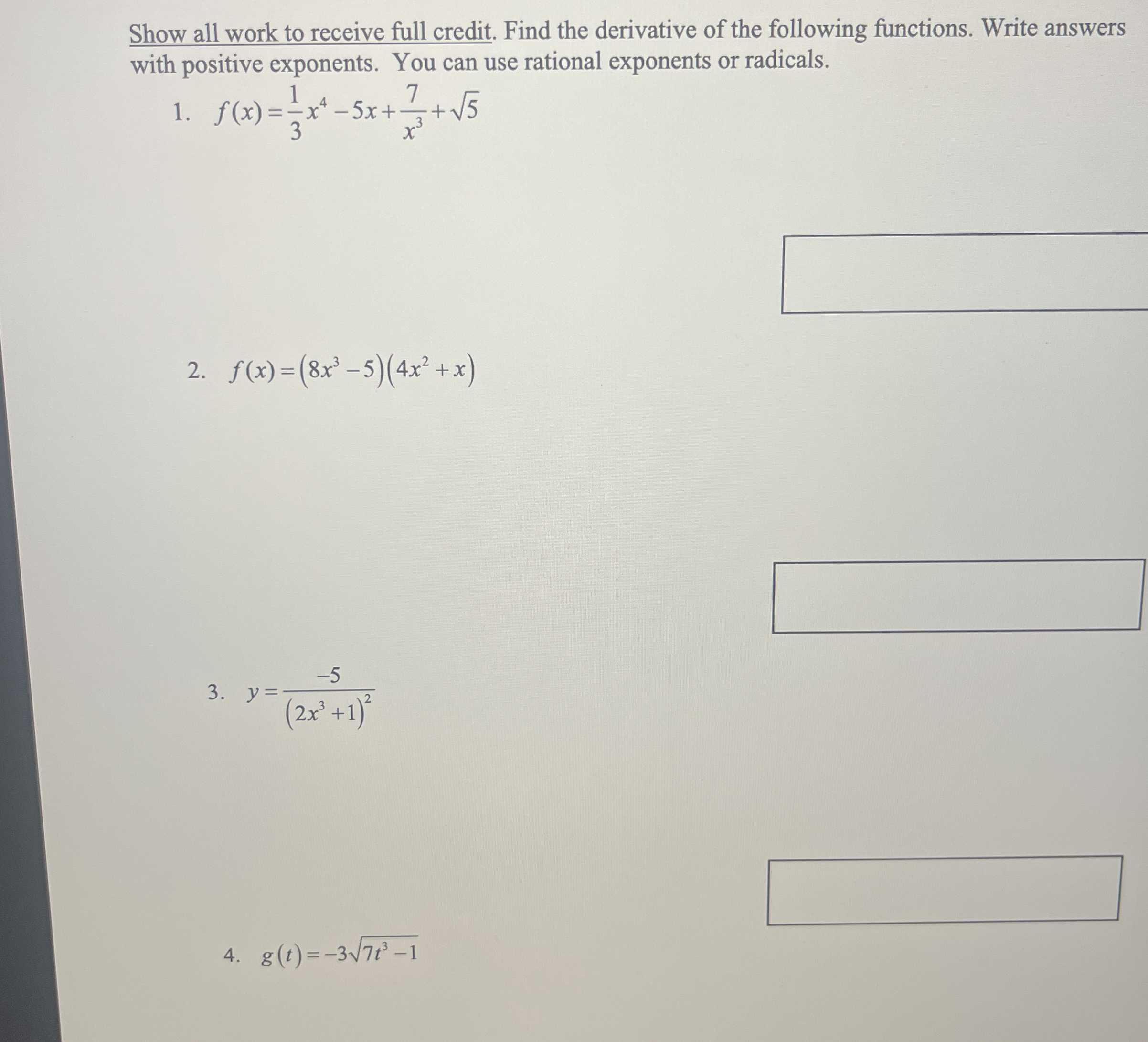 Solved Show all work to receive full credit. Find the | Chegg.com