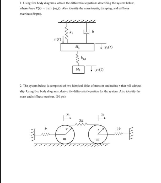 Solved 1. Using free body diagrams, obtain the differential | Chegg.com