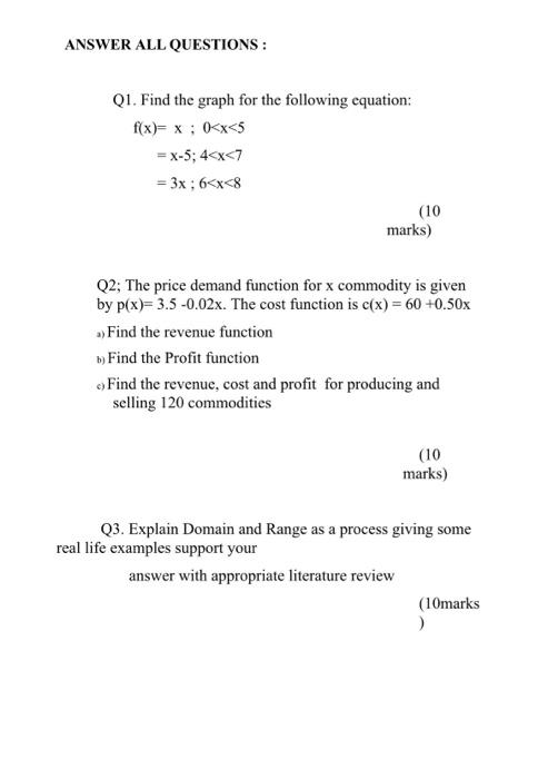 Solved Q1. Find the graph for the following equation: | Chegg.com