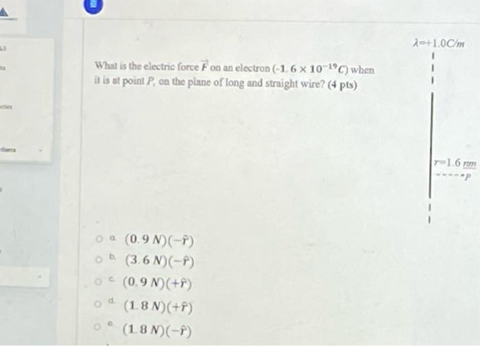 What is the electric force \( \vec{F} \) on an electron \( \left(-1.6 \times 10^{-19} \mathrm{C}\right) \) when it is at poin