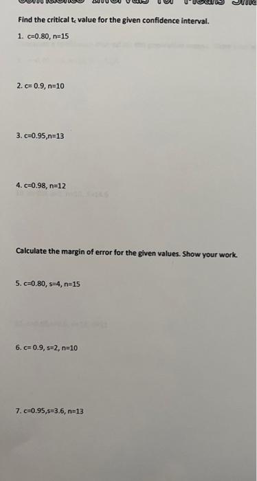 Solved Find the critical to value for the given confidence | Chegg.com