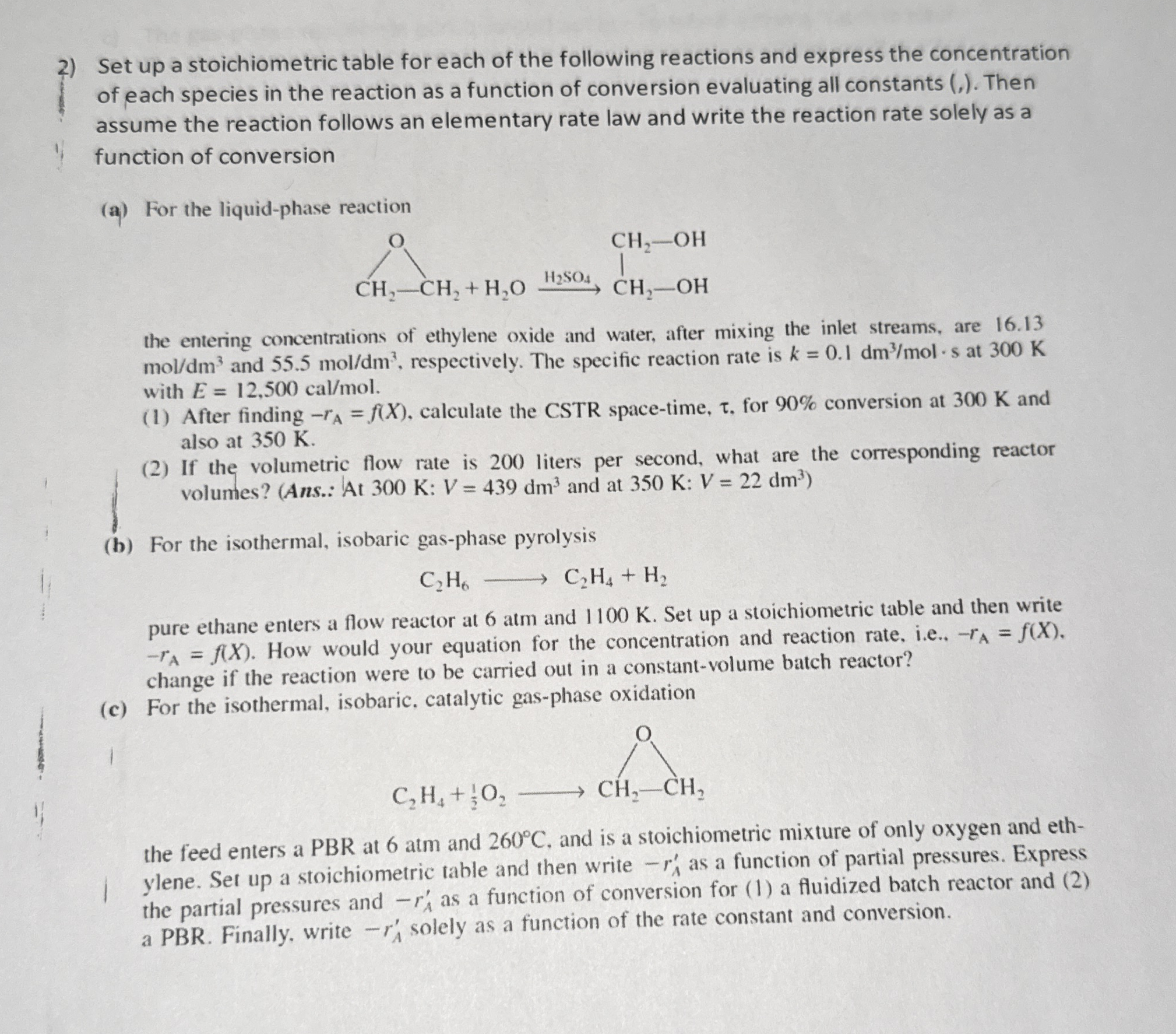 Solved Set up a stoichiometric table for each of the | Chegg.com