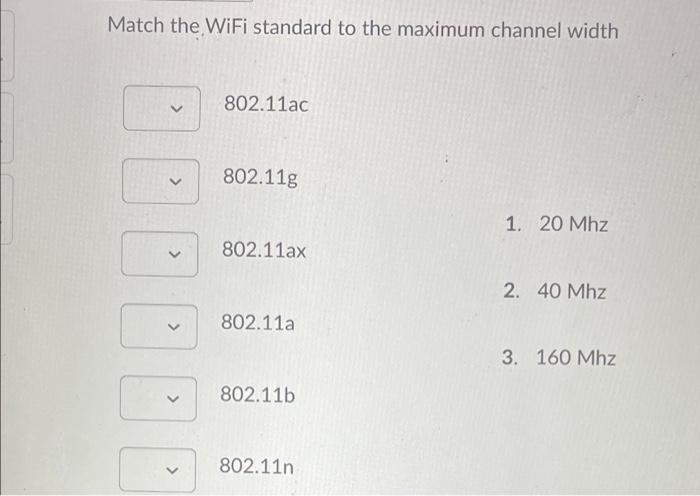 Solved Match the WiFi standard to the maximum channel width | Chegg.com