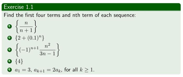 Solved Find the first four terms and nth term of each | Chegg.com