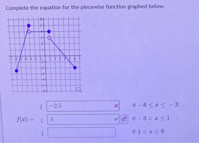 Solved Complete the equation for the piecewise function | Chegg.com