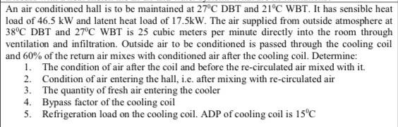 Solved An air conditioned hall is to be maintained at 27°C | Chegg.com