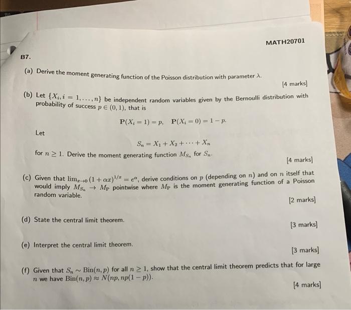 Solved (b) Let {Xi,i=1,…,n} Be Independent Random Variables | Chegg.com