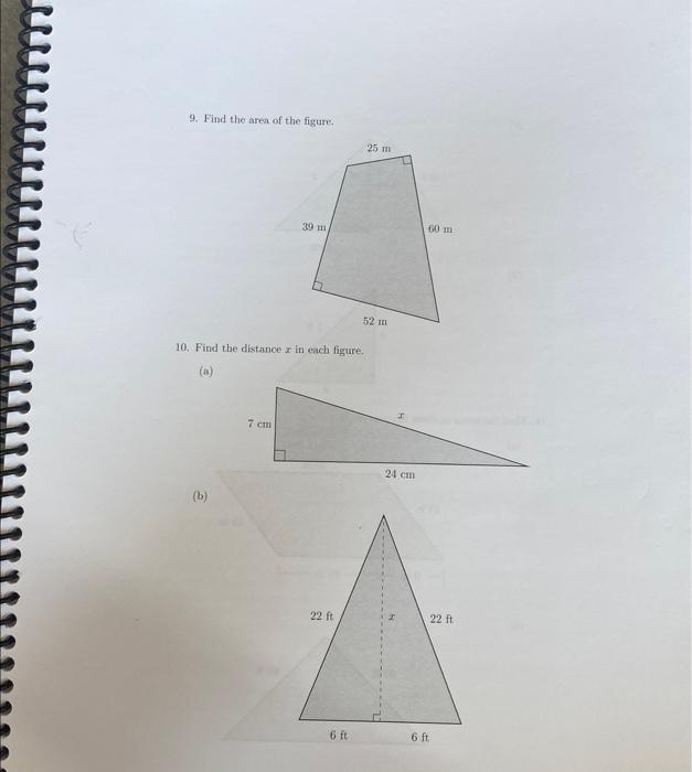 Solved 9. Find the area of the figure. 10. Find the distance | Chegg.com