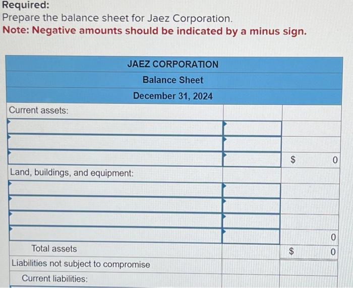 Solved Required Prepare The Balance Sheet For Jaez Chegg Com