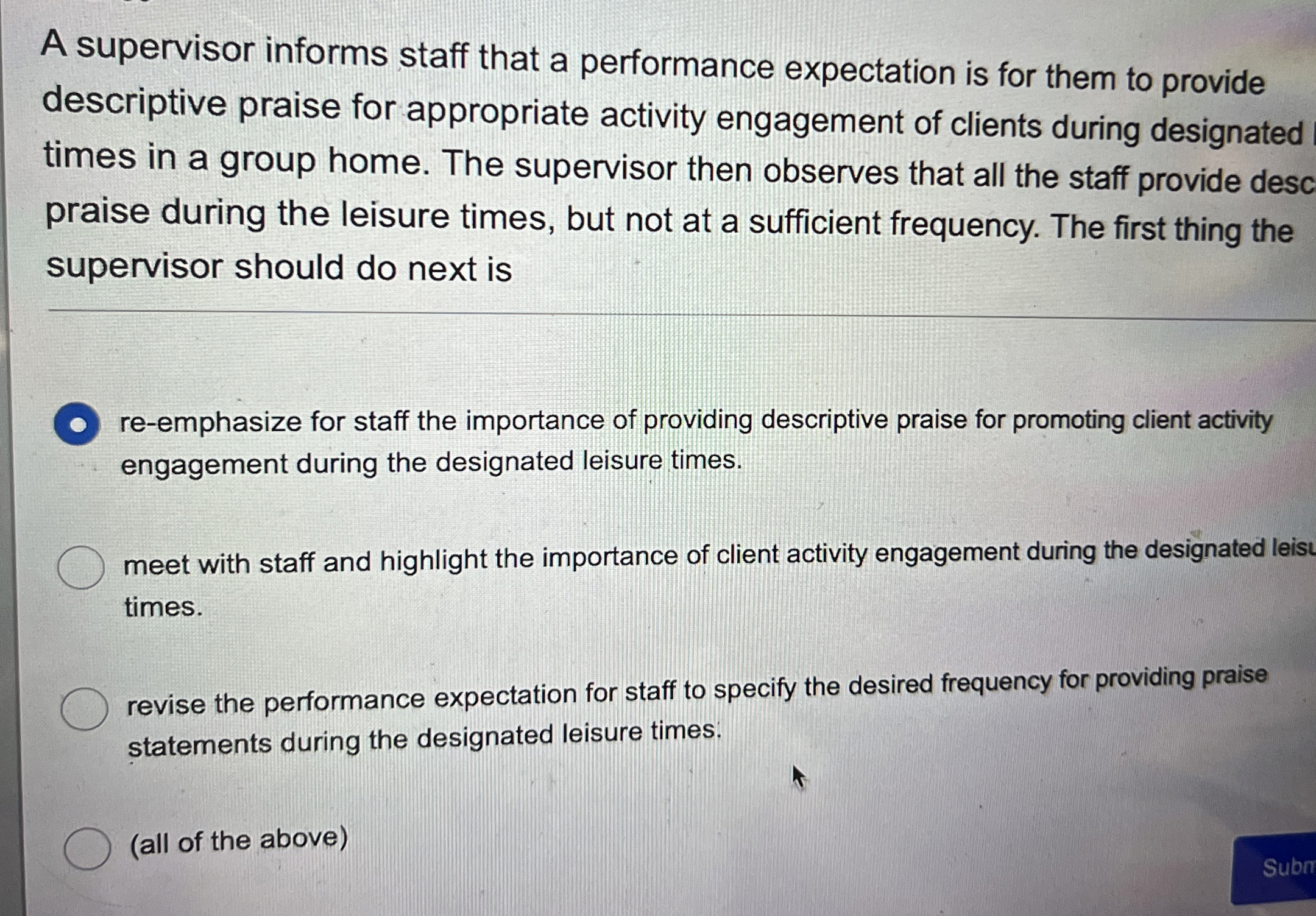 Solved A supervisor informs staff that a performance | Chegg.com