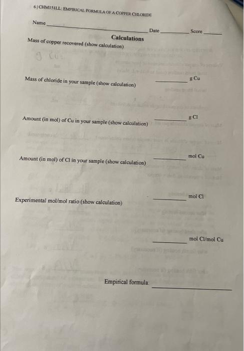 Solved I need help with my chemistry lab for the emprical | Chegg.com