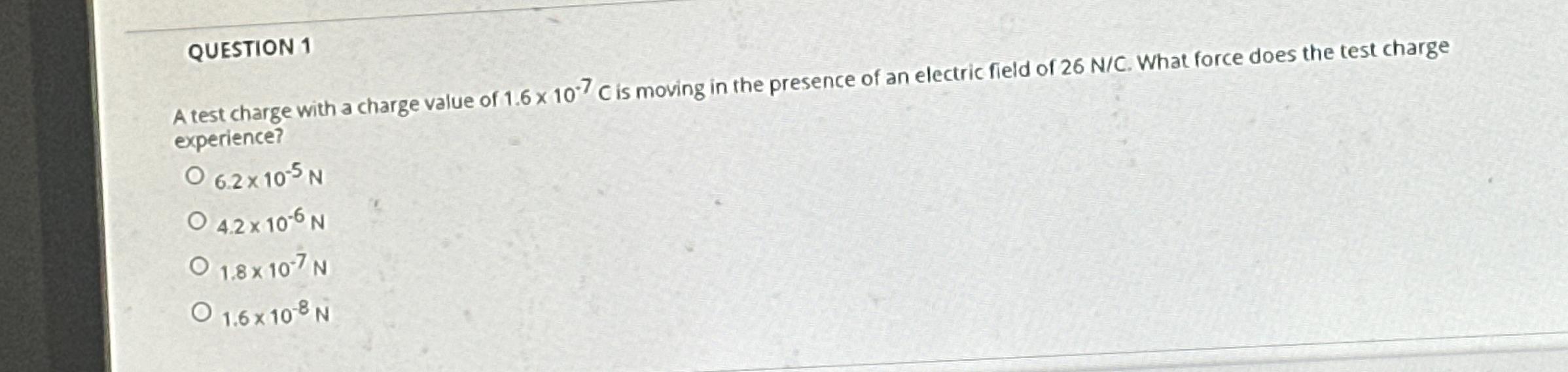Solved QUESTION 1A test charge with a charge value of | Chegg.com