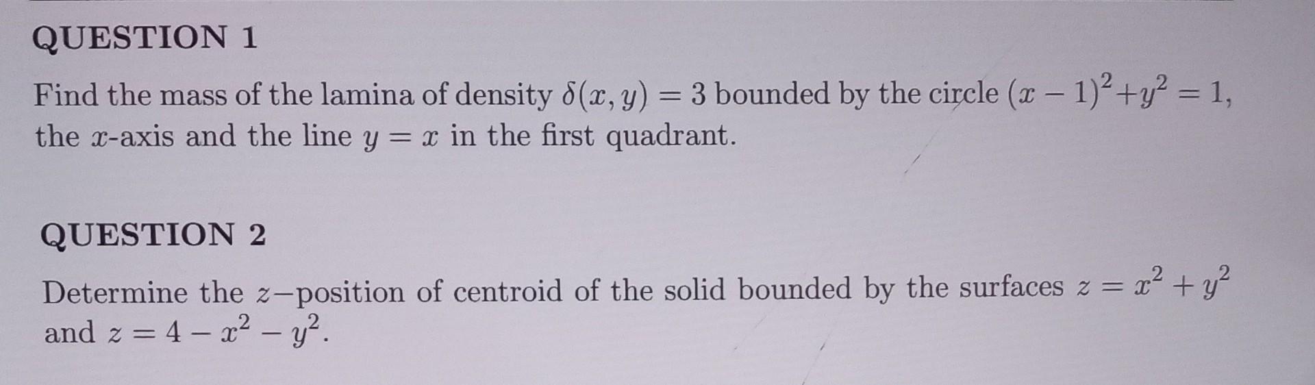 Solved Find the mass of the lamina of density δ(x,y)=3 | Chegg.com