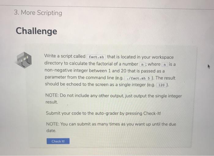 Solved 3. More Scripting Challenge Write a script called | Chegg.com