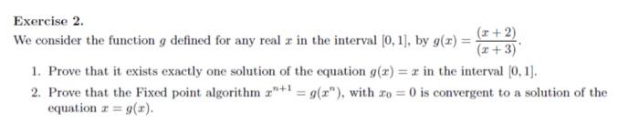 Solved Exercise 2. We consider the function g defined for | Chegg.com