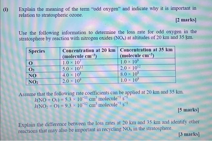 Solved I Explain The Meaning Of The Term Odd Oxygen And Chegg Com