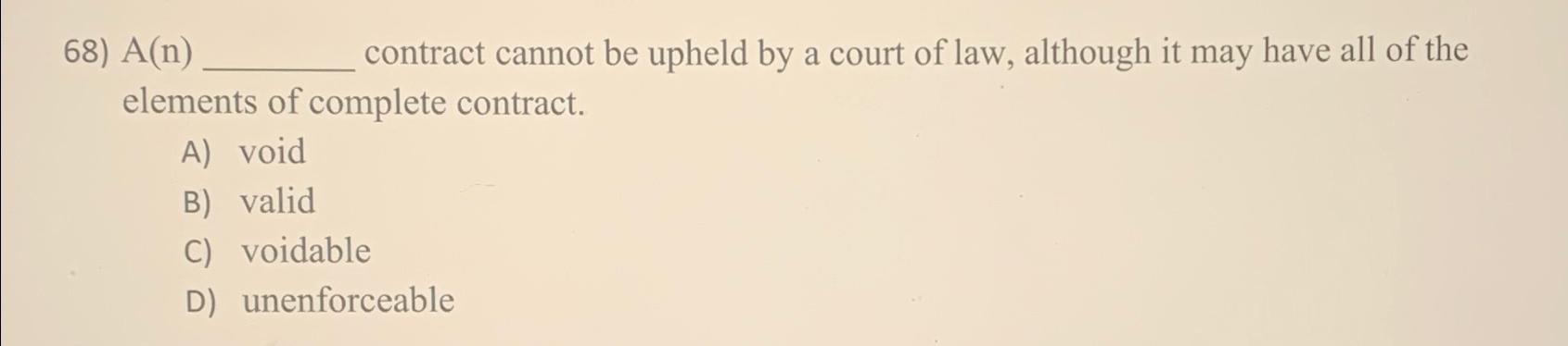 Solved A(n) ﻿contract cannot be upheld by a court of law, | Chegg.com