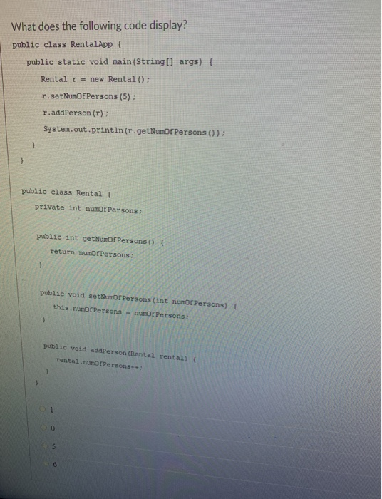 Solved What does the following code display? public class | Chegg.com