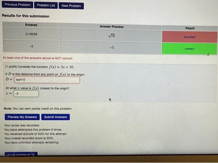 Solved Previous Problem Problem List Next Problem Results | Chegg.com