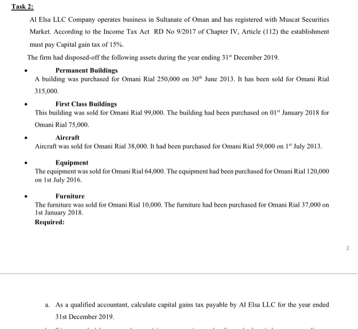Solved Task 2: Al Elsa LLC Company operates business in | Chegg.com