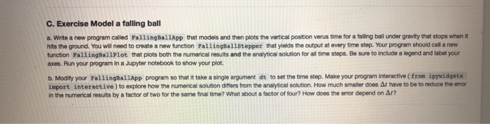 C. Exercise Model a falling ball a. Write a new | Chegg.com