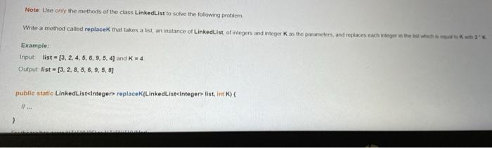 Solved The summary of the methods of the Linkedlist class is | Chegg.com