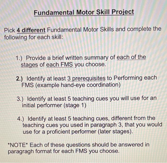 Solved Fundamental Motor Skill Project Pick 4 different