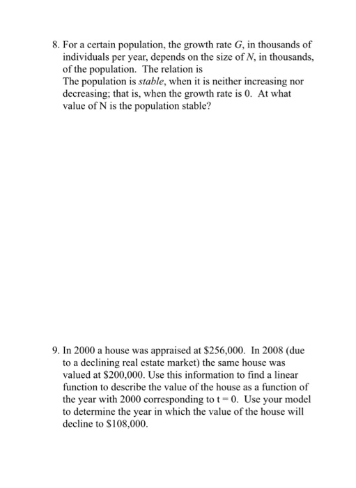 Solved 8. For a certain population, the growth rate G, in | Chegg.com