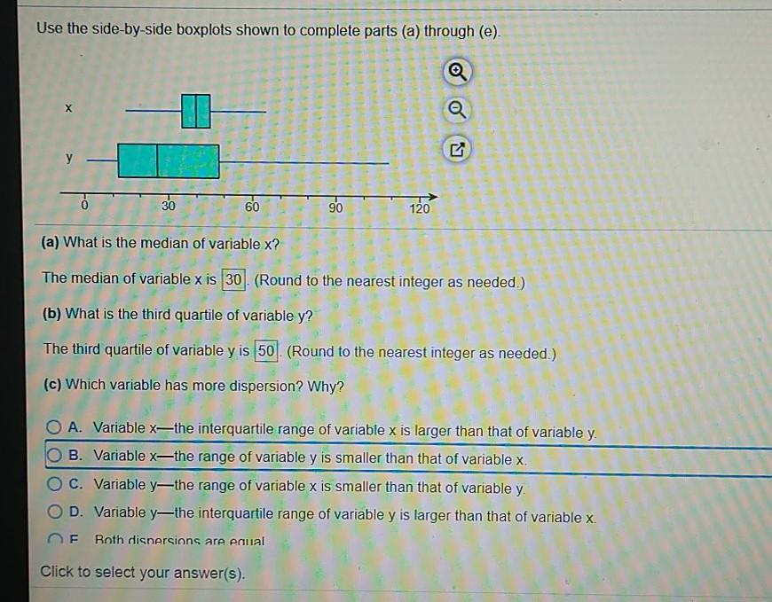 Solved Use the side-by-side boxplots shown to complete parts