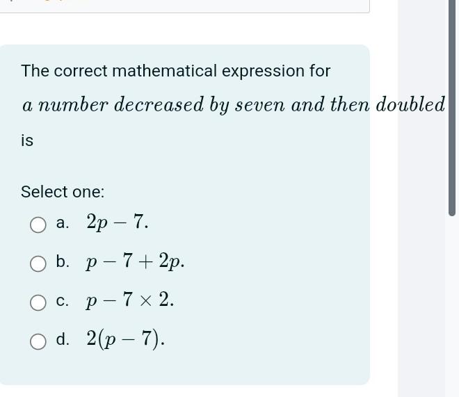 Solved The correct mathematical expression for a number | Chegg.com