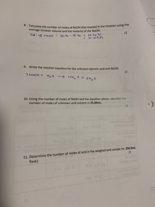 Solved 8. Calculate the number of moles of NaOH that reacted | Chegg.com
