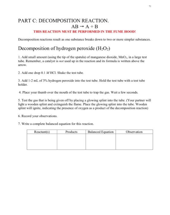 71 Part C Decomposition Reaction Ab A B This Chegg Com