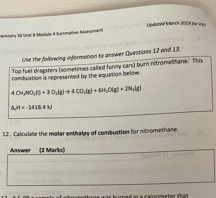 Solved Hemistry 30 Unit B Module 4 Summative Assessment | Chegg.com