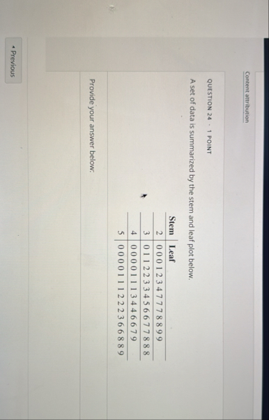 Solved Content attributionQUESTION 24-1 POINTA set of data | Chegg.com