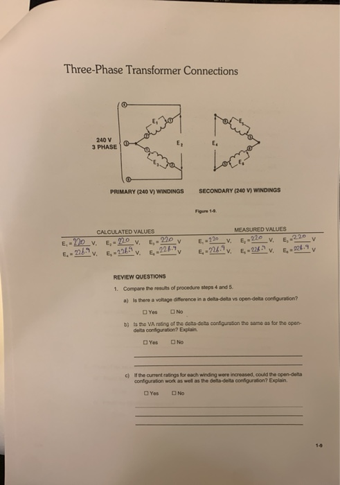 Solved Three-Phase Transformer Connections 4. g. Turn on the | Chegg.com