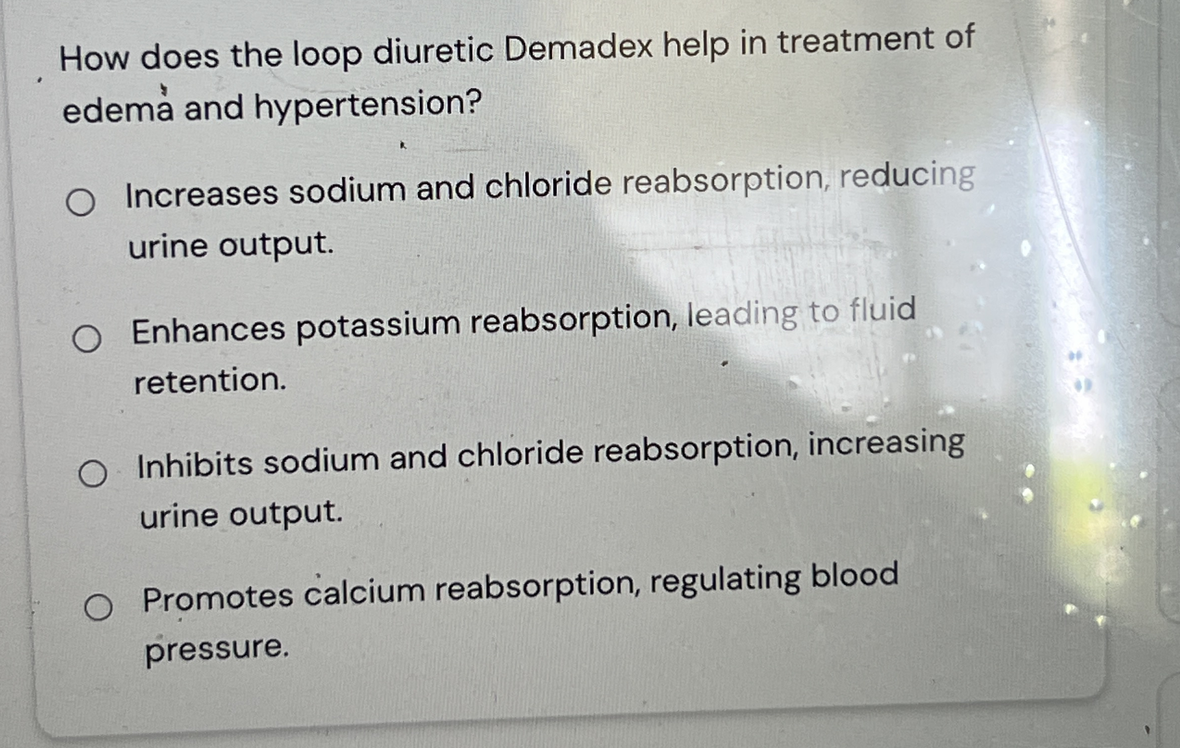 Solved How does the loop diuretic Demadex help in treatment