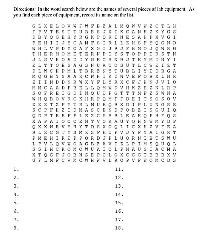 Solved Directions: In the word search below are the names of | Chegg.com