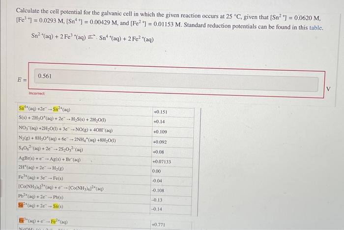 Solved Calculate the cell potential for the galvanic cell in | Chegg.com