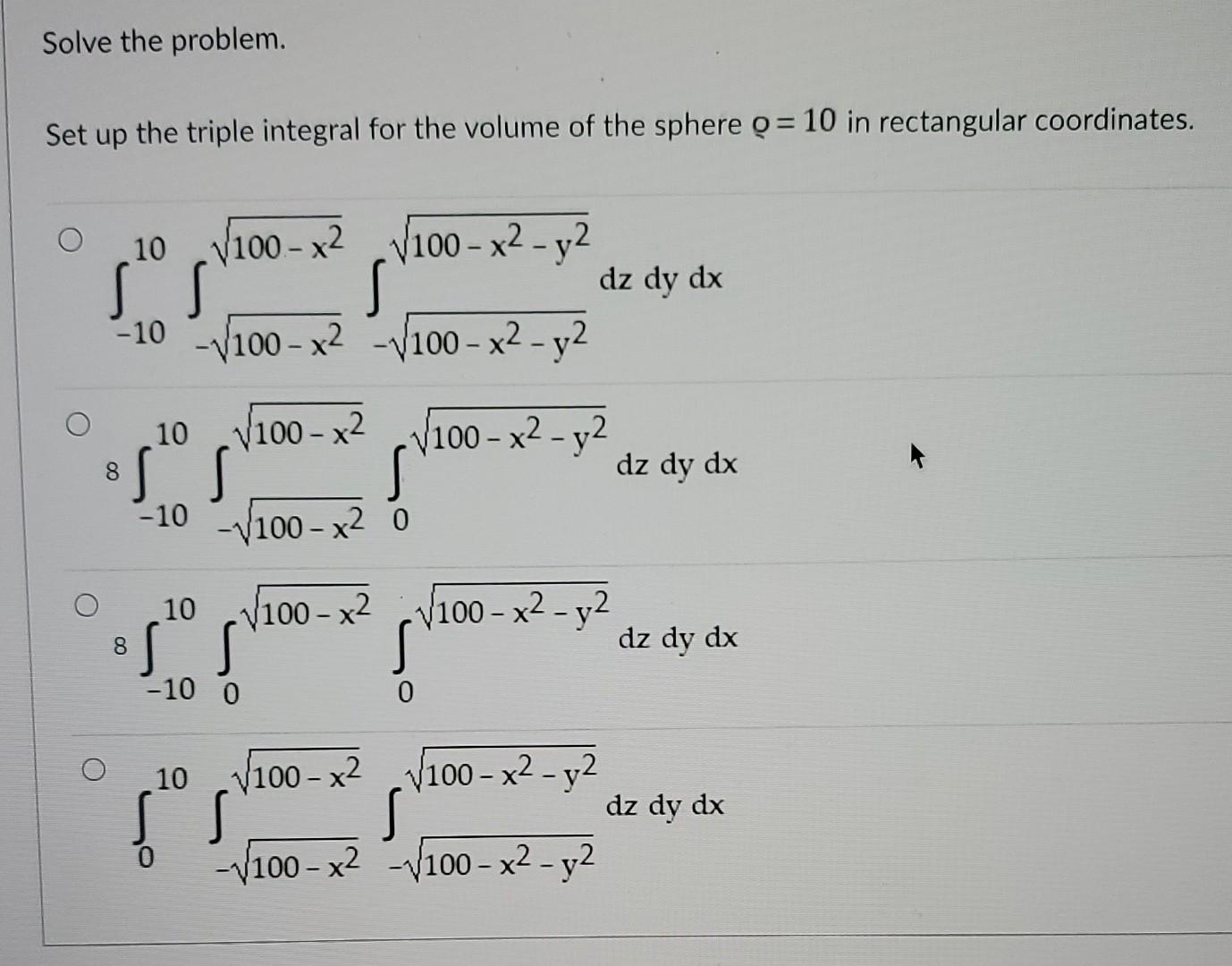 Solved Solve The Problem. Set Up The Triple Integral For The | Chegg.com