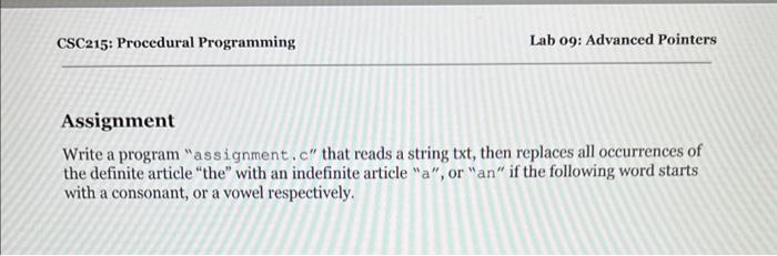 Solved Assignment Write a program "assignment. c′′ that | Chegg.com