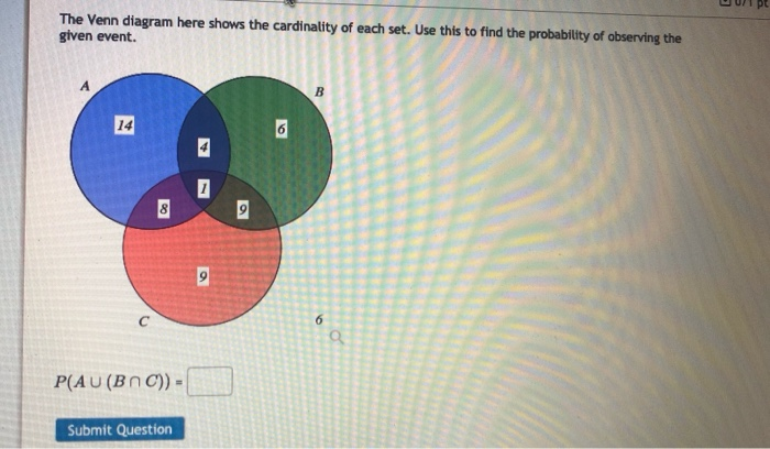 Solved The Venn Diagram Here Shows The Cardinality Of Each | Chegg.com