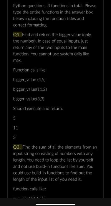 Solved Python questions. 3 functions in total. Please type | Chegg.com
