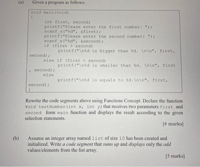 Solved Given a program as follows: void main(void) int | Chegg.com