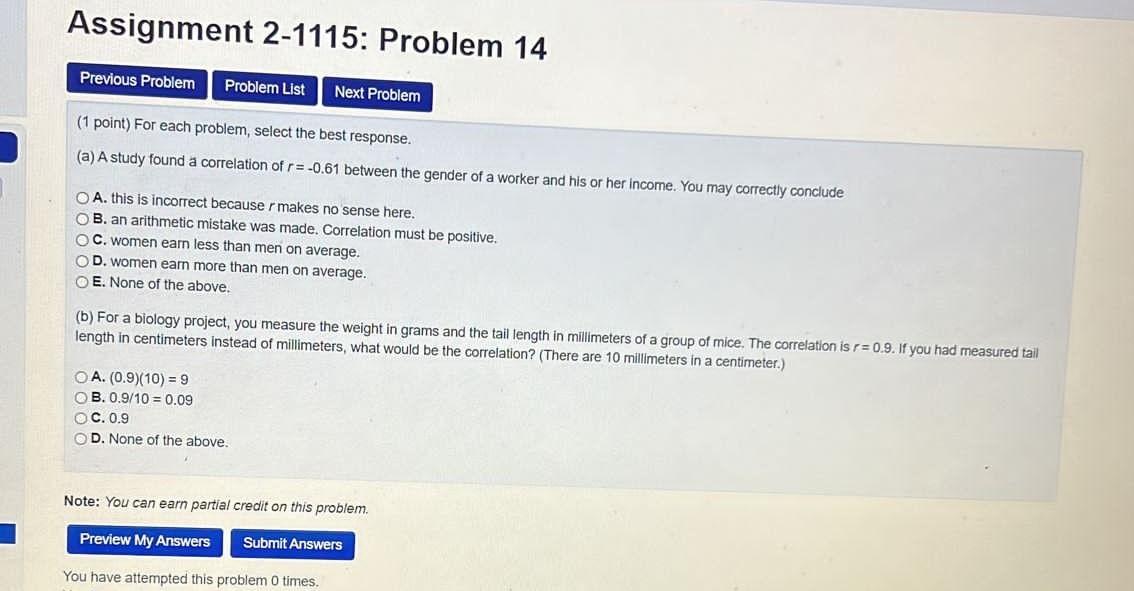 Solved Assignment 2-1115: Problem 14 Previous Problem | Chegg.com