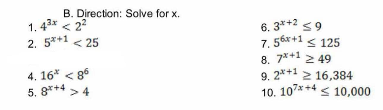 Solved B. ﻿Direction: Solve for x | Chegg.com