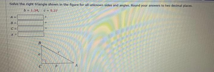 Solved Solve the right triangle shown in the figure for all | Chegg.com