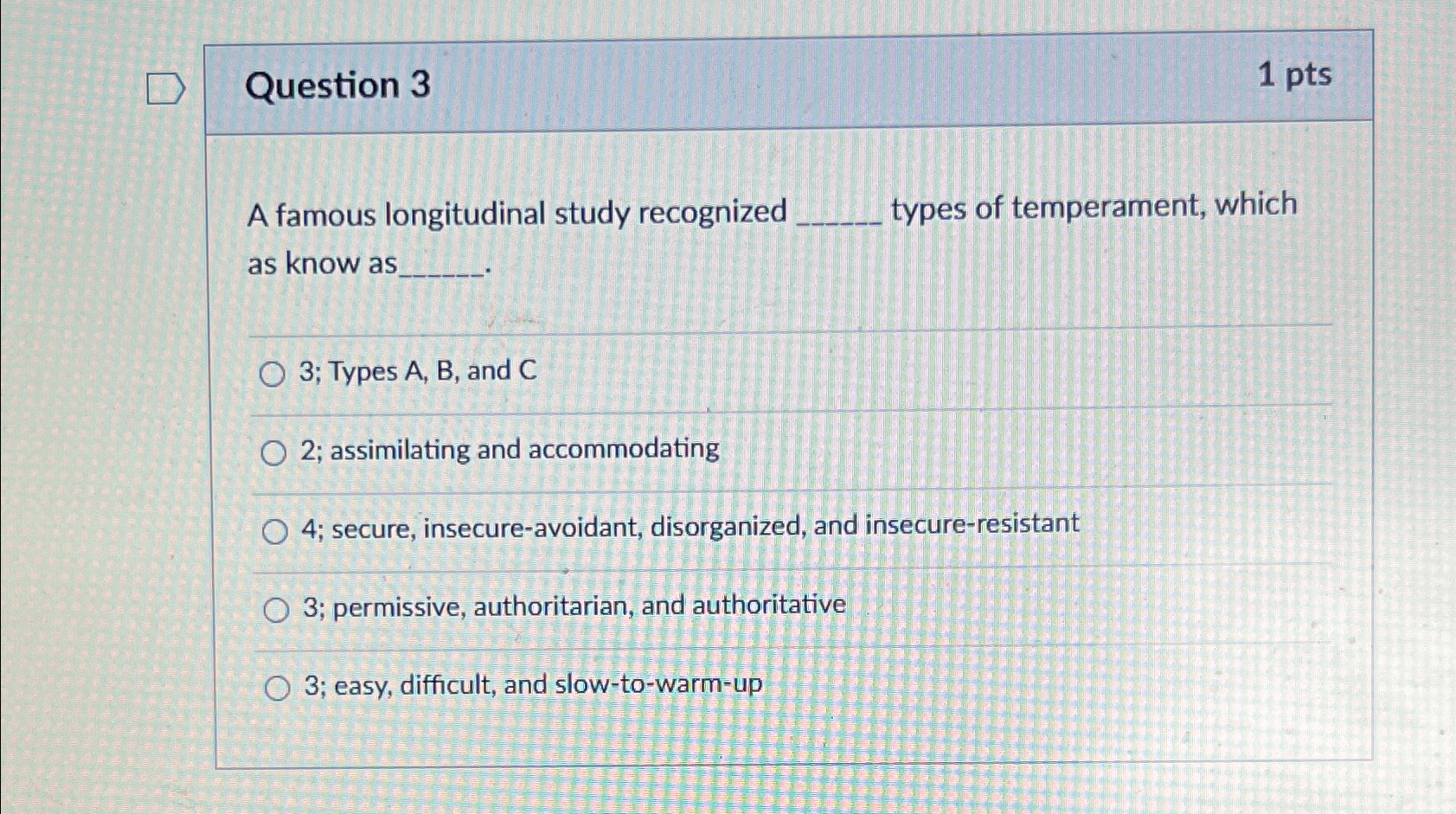 Solved Question 31ptsA famous longitudinal study recognized | Chegg.com