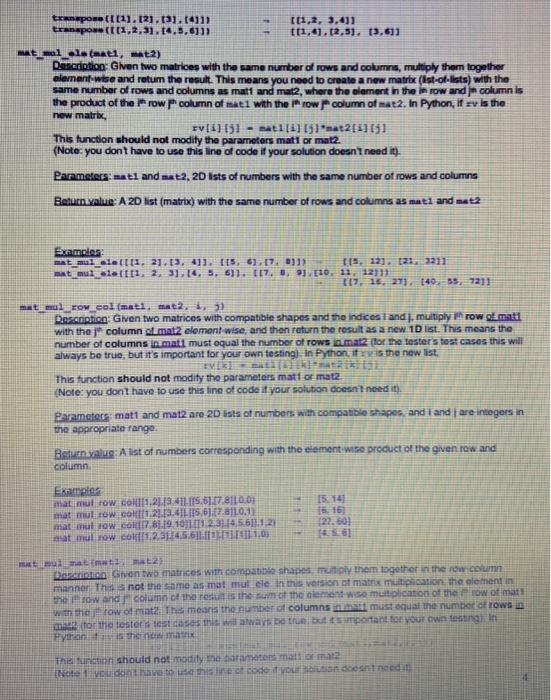 Solved Functions The following are the functions you must | Chegg.com