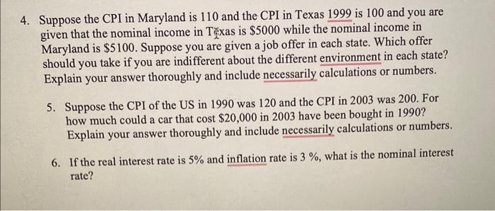 Solved 4. Suppose the CPI in Maryland is 110 and the CPI in